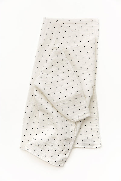 Clementine Kids - Cotton Muslin Baby Swaddle - Black & White Polka Dot