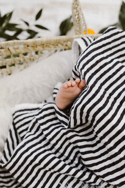 Clementine Kids - Cotton Muslin Baby Swaddle - Black & White Stripe