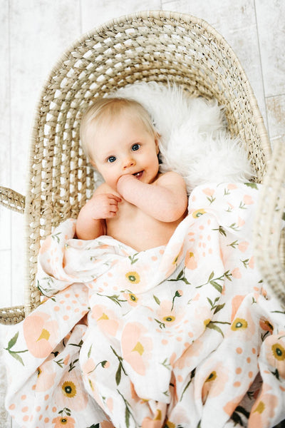 Clementine Kids - Cotton Muslin Baby Swaddle - Blush Bloom