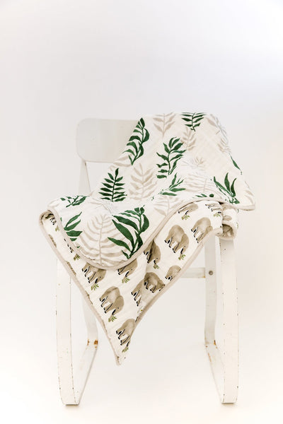 Clementine Kids - Reversible Muslin Blanket Quilt - Jungle Fern