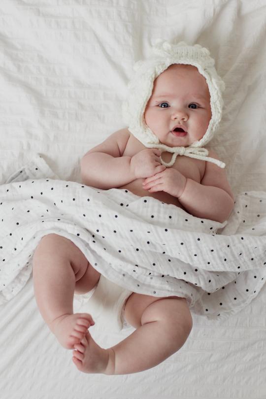 Clementine Kids - Cotton Muslin Baby Swaddle - Black & White Polka Dot