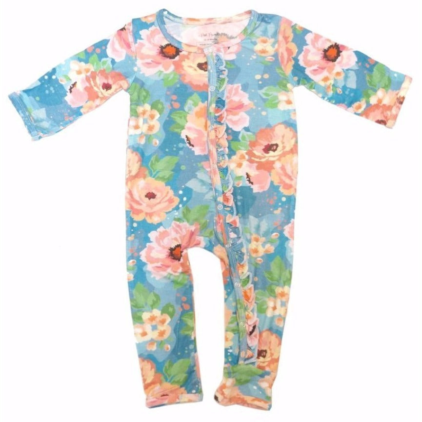 Posh Peanut Bamboo Romper - Blue Winter Peony **Pre-Washed**
