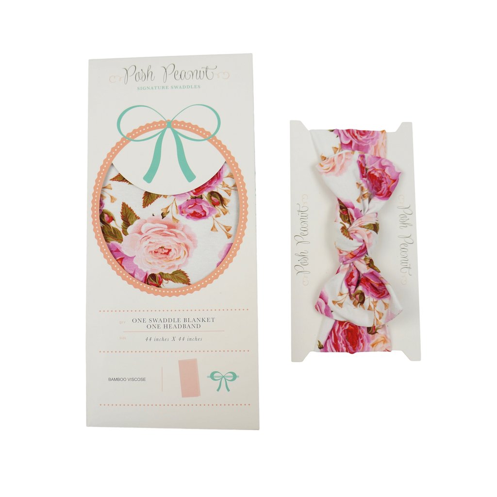Posh Peanut - Bamboo Baby Swaddle Set - Pink Rose