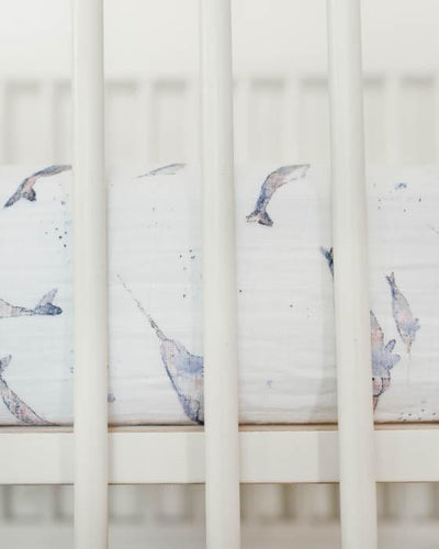 Little Unicorn - Cotton Muslin Cot Sheet - Narwhal