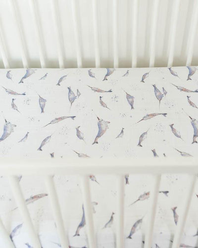 Little Unicorn - Cotton Muslin Cot Sheet - Narwhal