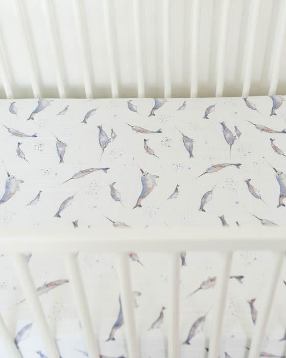 Little Unicorn - Cotton Muslin Cot Sheet - Narwhal