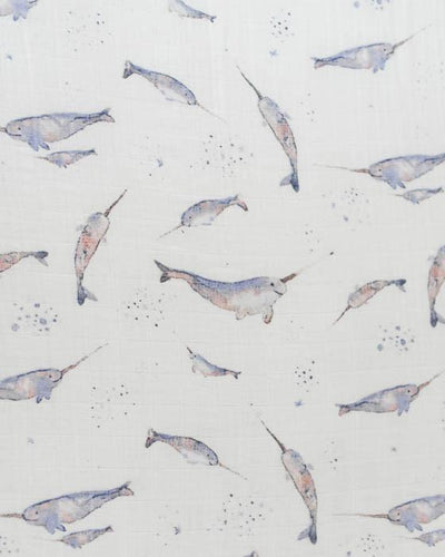 Little Unicorn - Cotton Muslin Cot Sheet - Narwhal