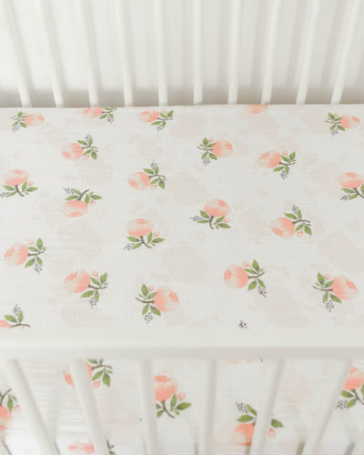 Little Unicorn - Cotton Muslin Cot Sheet - Watercolour Rose