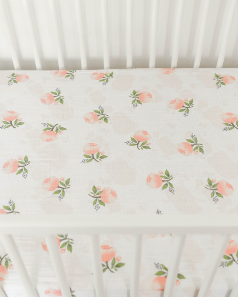 Little Unicorn - Cotton Muslin Cot Sheet - Watercolour Rose