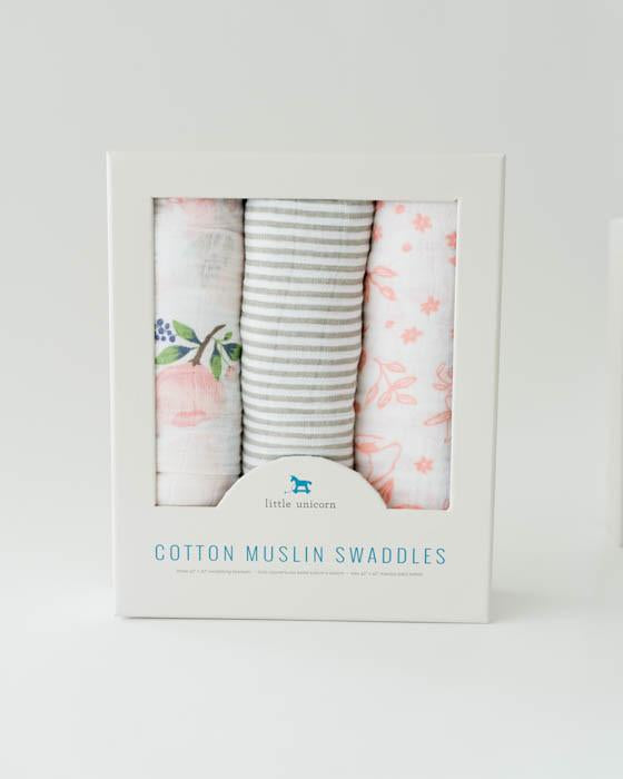 Little Unicorn - Cotton Muslin Baby Swaddle (Set 3) - Garden Rose