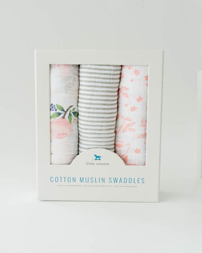 Little Unicorn - Cotton Muslin Baby Swaddle (Set 3) - Garden Rose