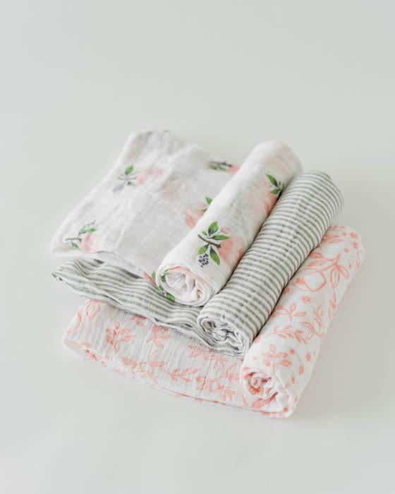 Little Unicorn - Cotton Muslin Baby Swaddle (Set 3) - Garden Rose
