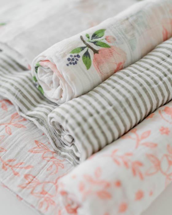 Little Unicorn - Cotton Muslin Baby Swaddle (Set 3) - Garden Rose