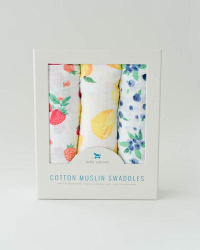 Little Unicorn - Cotton Muslin Baby Swaddle (Set 3) - Berry Lemonade