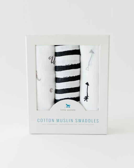 Little Unicorn - Cotton Muslin Baby Swaddle (Set 3) - Black & White