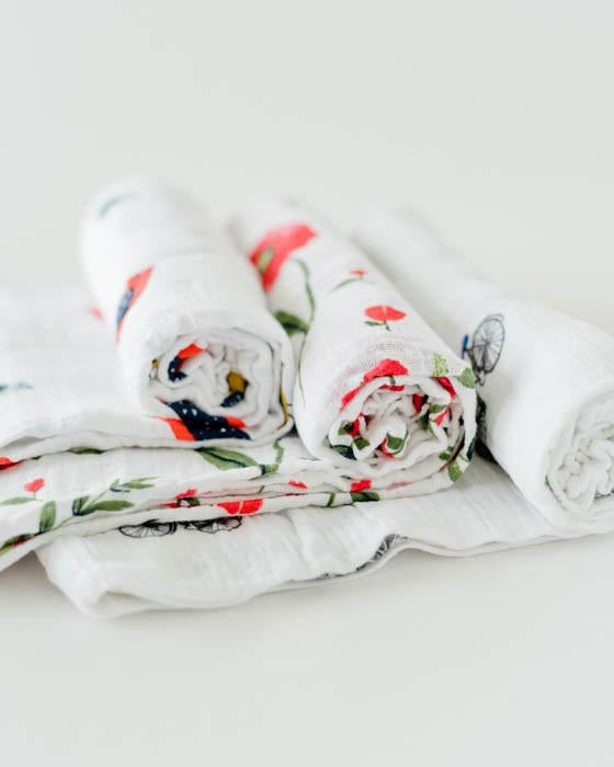 Little Unicorn - Cotton Muslin Baby Swaddle (Set 3) - Summer Poppy