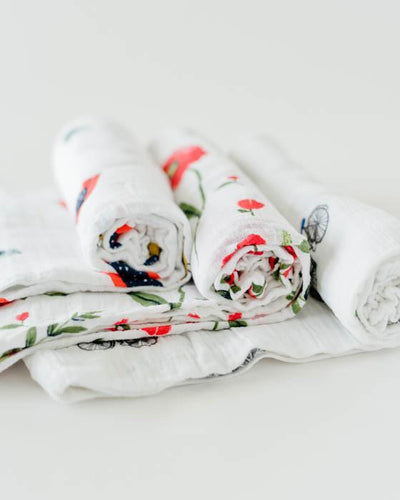 Little Unicorn - Cotton Muslin Baby Swaddle (Set 3) - Summer Poppy