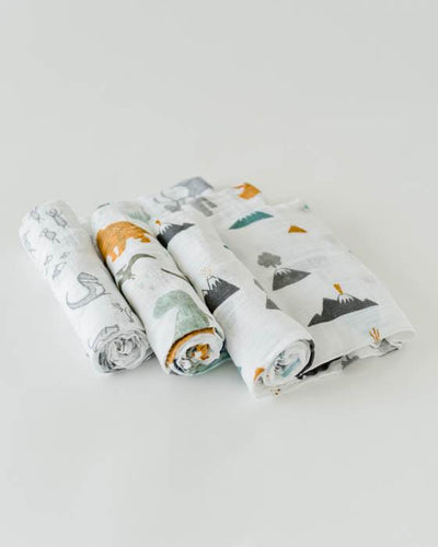Little Unicorn - Cotton Muslin Baby Swaddle (Set 3) - Dino Friends