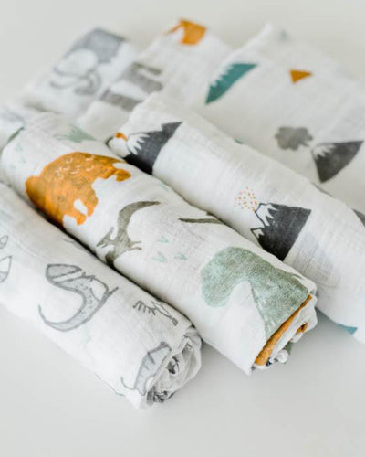 Little Unicorn - Cotton Muslin Baby Swaddle (Set 3) - Dino Friends