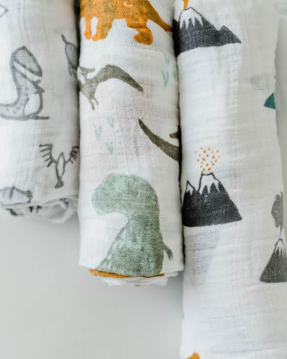 Little Unicorn - Cotton Muslin Baby Swaddle (Set 3) - Dino Friends