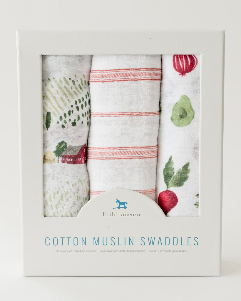 Little Unicorn - Cotton Muslin Baby Swaddle (Set 3) - Farmers Market