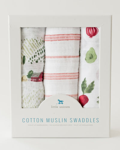 Little Unicorn - Cotton Muslin Baby Swaddle (Set 3) - Farmers Market