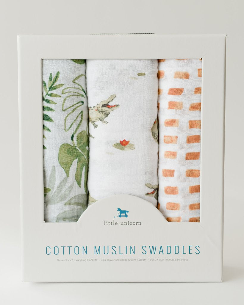 Little Unicorn - Cotton Muslin Baby Swaddle (Set 3) - Gators
