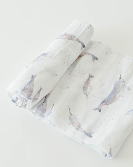 Little Unicorn - Cotton Muslin Baby Swaddle - Narwhal