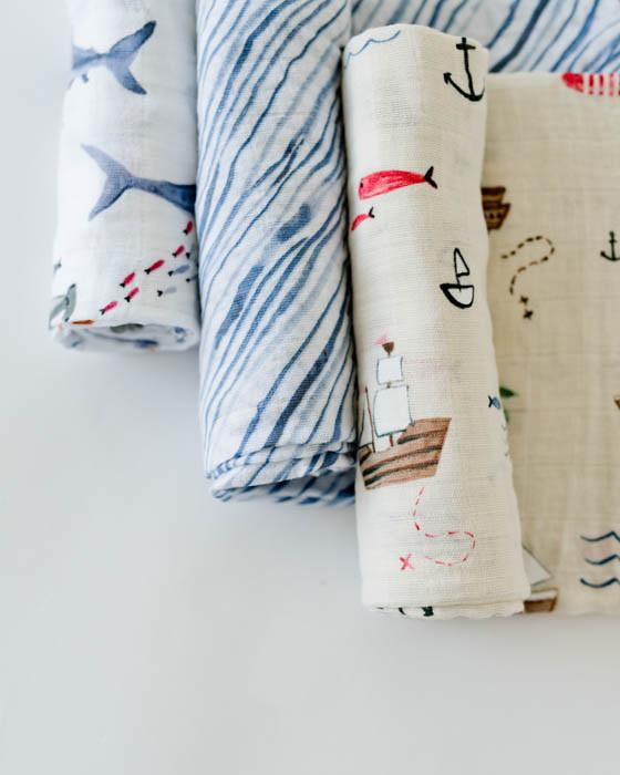 Little Unicorn - Cotton Muslin Baby Swaddle (Set 3) - Shark