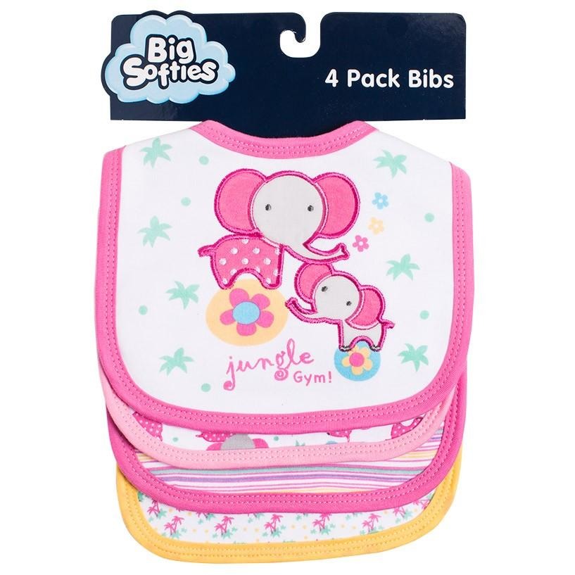 Bibs Applique Elle Elephant (4 Pk) - Clothing - Big Softies - Afterpay - Zippay Carry Them Close