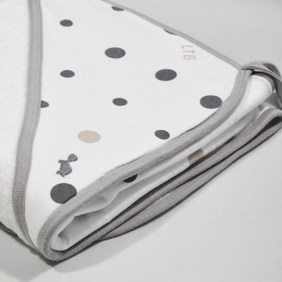 Little Turtle Baby - Hooded Towel - Beige & Grey Spots
