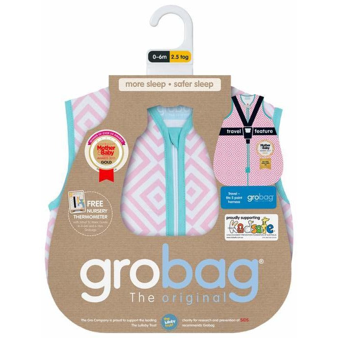 Grobag - Diamonds Pink Travel 2.5 Tog - Baby Sleeping Bags - The Gro Company - Afterpay - Zippay Carry Them Close