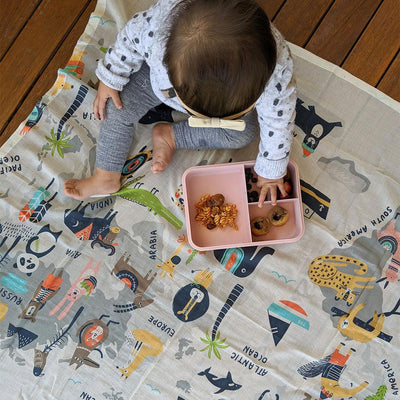Di Lusso Living - Muslin Baby Swaddle Wrap - Animal Kingdom World Map