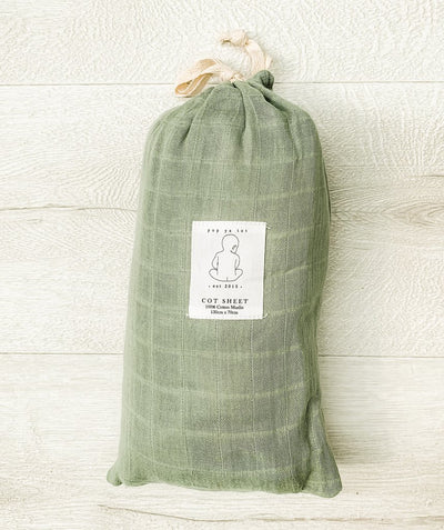 Pop Ya Tot - Cotton Muslin Cot Sheet - Summer Mint