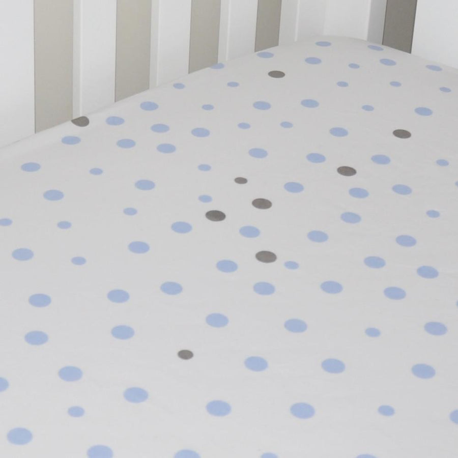 Little Turtle Baby - Fitted Cot Sheet - Pale Blue & Grey Spots