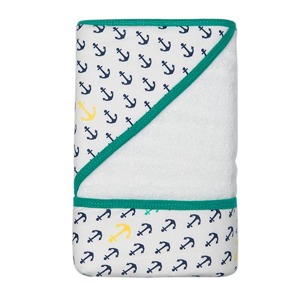 Little Turtle Baby - Hooded Towel - Anchors (Green)