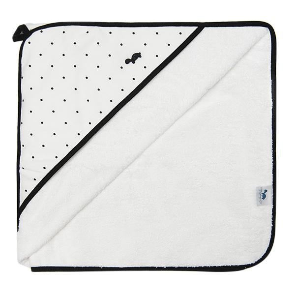 Little Turtle Baby - Hooded Towel - White with Black Dots