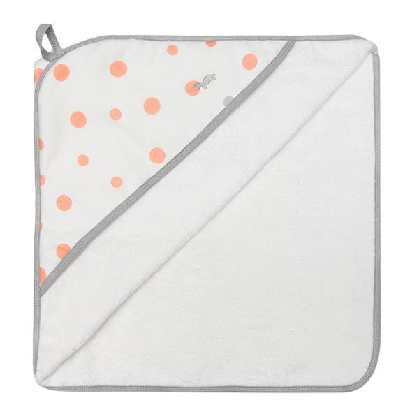 Little Turtle Baby - Hooded Towel - Coral & Grey Spots