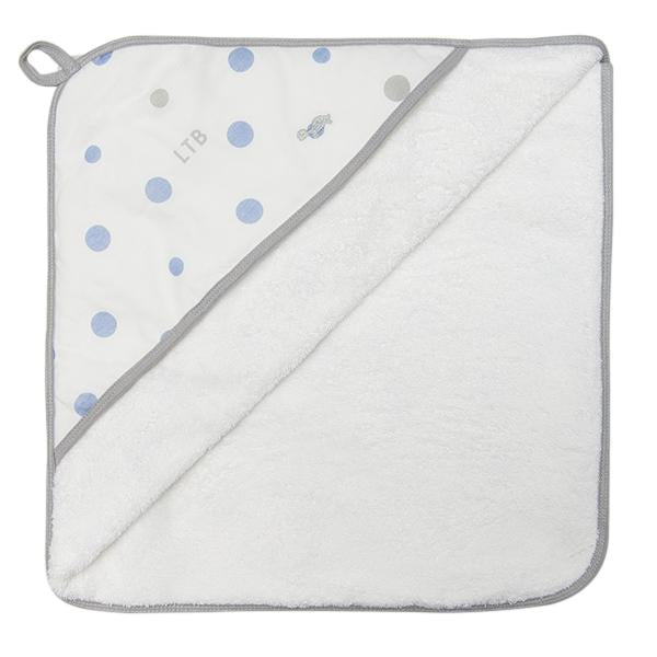 Little Turtle Baby - Hooded Towel - Pale Blue & Grey Spots