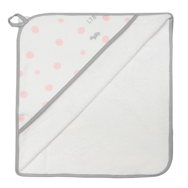 Little Turtle Baby - Hooded Towel - Pale Pink & Grey Spots
