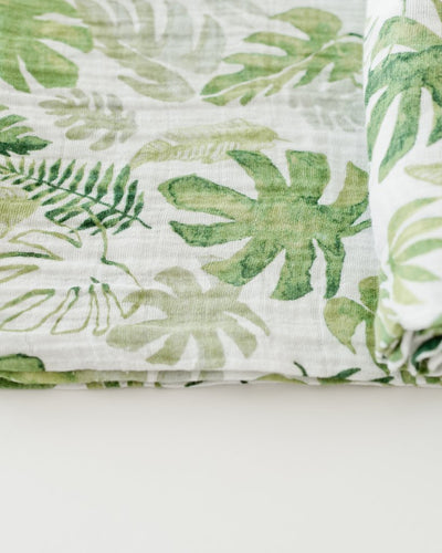 Little Unicorn - Cotton Muslin Baby Swaddle - Tropical Leaf