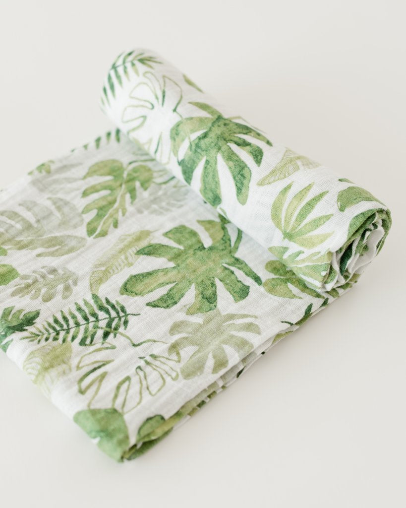Little Unicorn - Cotton Muslin Baby Swaddle - Tropical Leaf