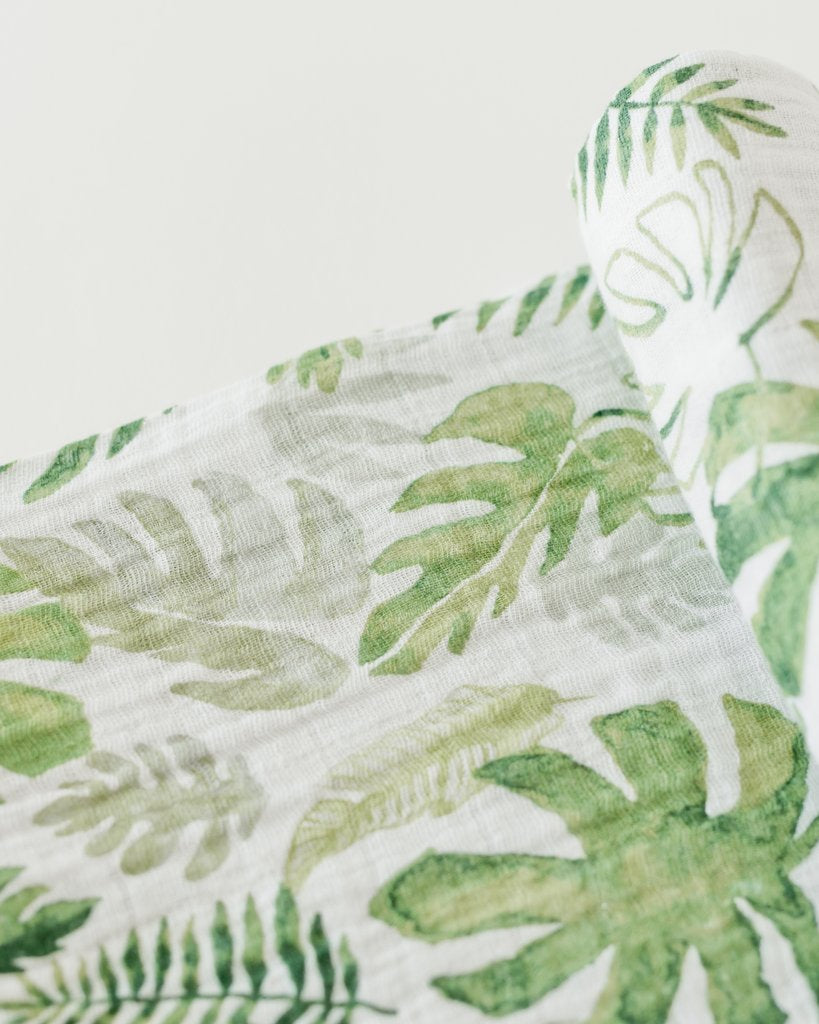 Little Unicorn - Cotton Muslin Baby Swaddle - Tropical Leaf
