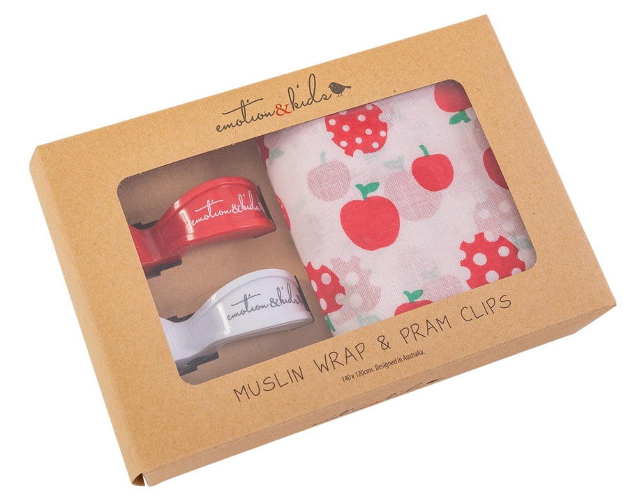 Emotion & Kids - Baby Swaddle Wrap & Pram Peg Set - Apples