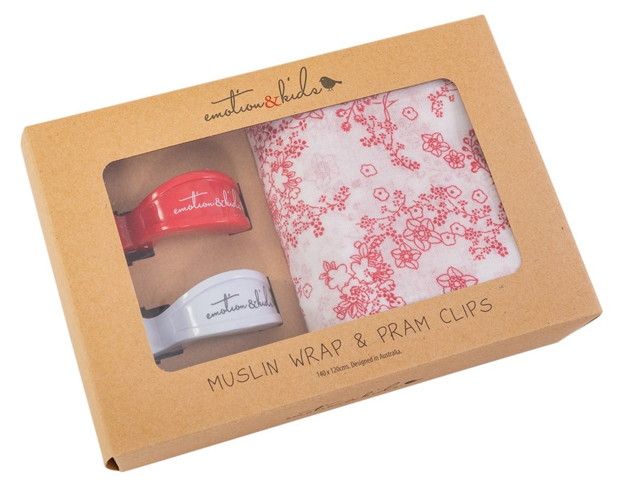 Emotion & Kids - Baby Swaddle Wrap & Pram Peg Set - JAPANESE BLOSSOM