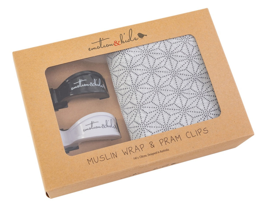 Emotion & Kids - Baby Swaddle Wrap & Pram Peg Set - Geometric