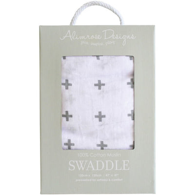 Alimrose Muslin Swaddle - Charcoal Crosses - Swaddle - Alimrose - Afterpay - Zippay Carry Them Close