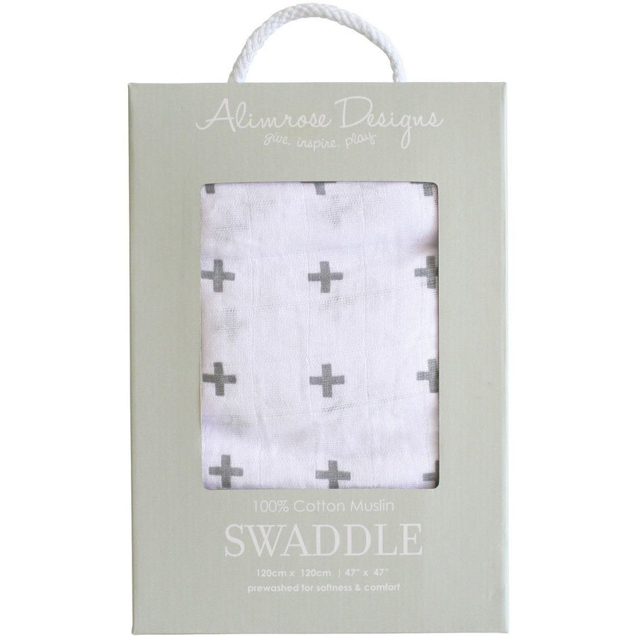 Alimrose Muslin Swaddle - Charcoal Crosses - Swaddle - Alimrose - Afterpay - Zippay Carry Them Close