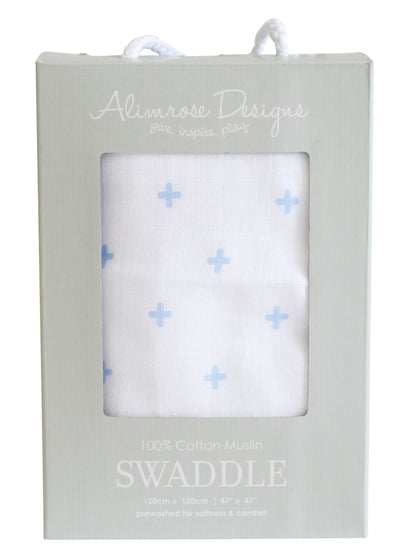Alimrose Muslin Swaddle - Crosses Blue