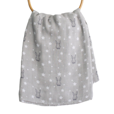 Alimrose Muslin Swaddle - Bunny Star Grey
